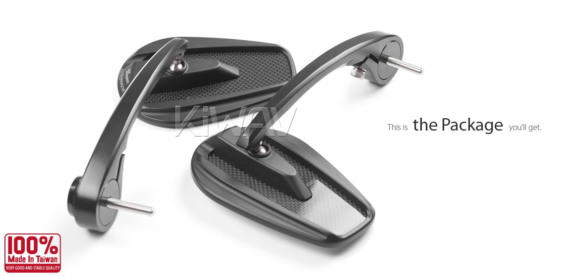 KiWAV glossy carbon fiber bar end mirrors Mamba for M6 mirror threaded handlebars motorcycles