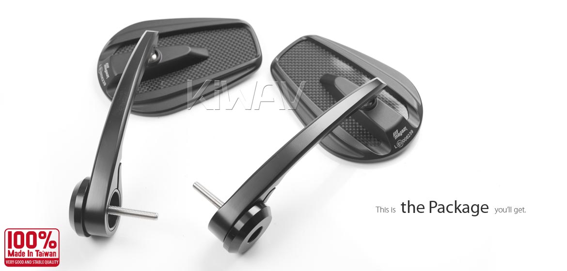 KiWAV heavy weight mirrors Mamba glossy carbon fiber for M6 mirror threaded handlebars motorcycles