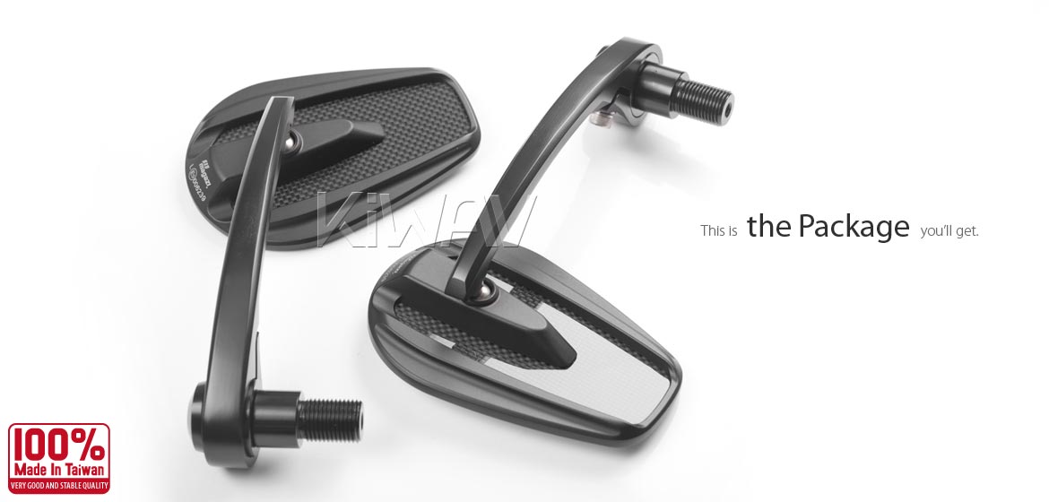 KiWAV glossy carbon fiber bar end mirrors Mamba compatible for Yamaha M16 threaded handlebars motorcycles