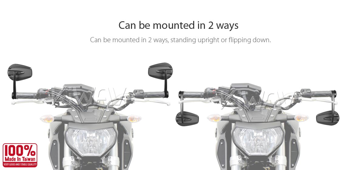 KiWAV bar end mirrors Mamba matte carbon for 1inch & 1-1/4inch hollow end handlebars motorcycles