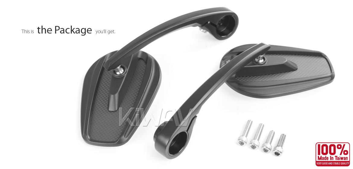 KiWAV matte carbon fiber bar end mirrors Mamba compatible for Triumph water-cooled motorcycles