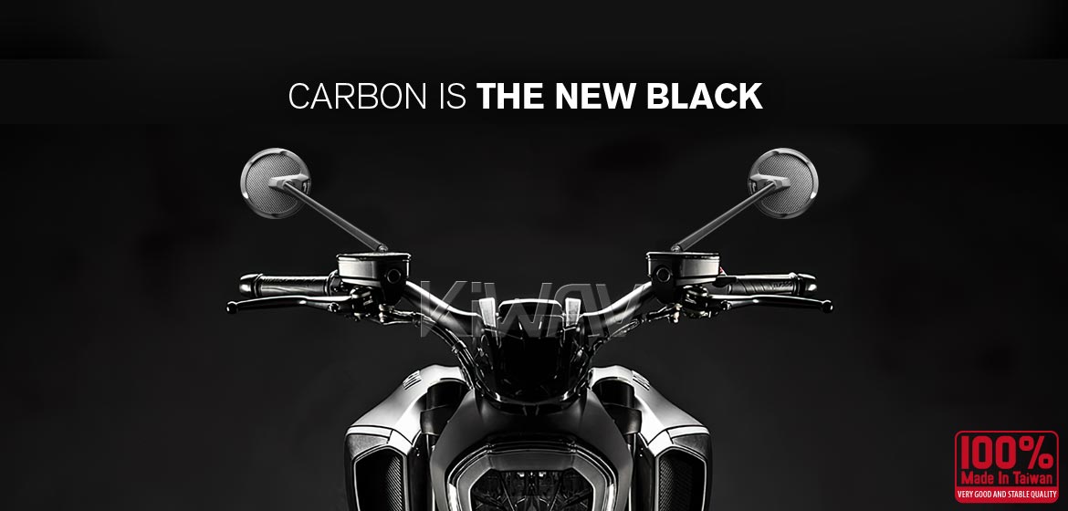 True carbon fiber mirrors KiWAV motorcycle mirrors Mamba Round black universal fit for 8mm mirror thread