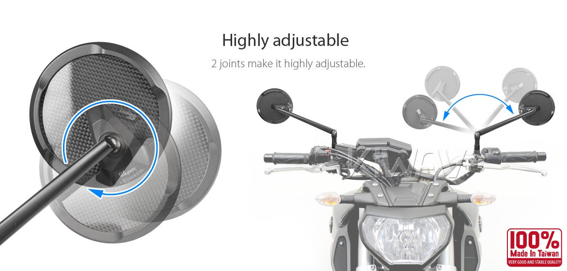 Thinnest motorcycle mirrors KiWAV motorcycle mirrors Mamba Round black universal fit for 8mm mirror thread