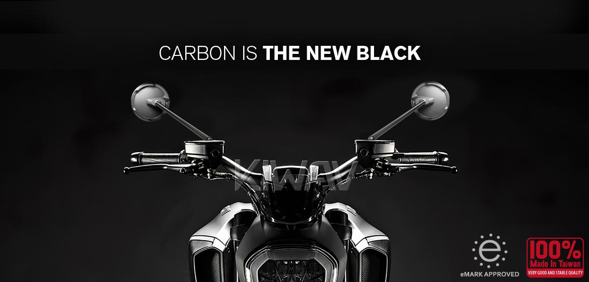 True carbon fiber KiWAV motorcycle mirrors Mamba Round black compatible for most BMW