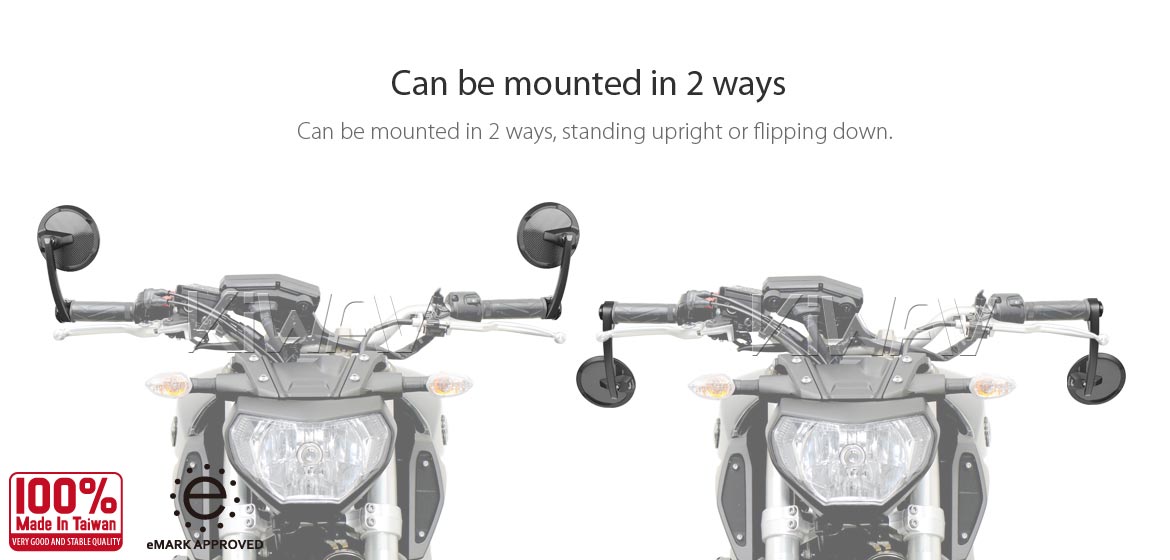 KiWAV glossy carbon fiber bar end mirrors Mamba Round for 1inch & 1-1/4inch hollow end handlebars motorcycles