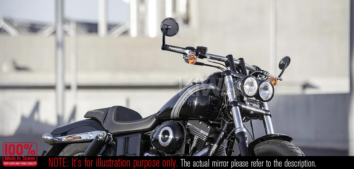 KiWAV glossy carbon fiber bar end mirrors Mamba Round compatible for Harley Sportster Dyna Softail XG street motorcycles