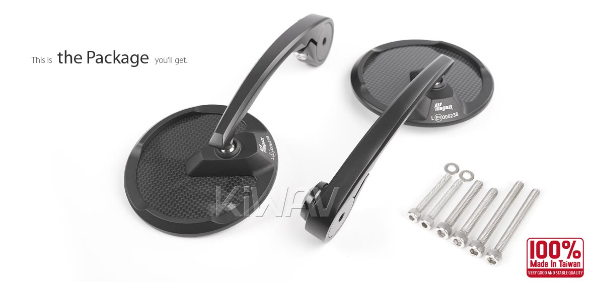 KiWAV glossy carbon fiber bar end mirrors Mamba Round compatible for Triumph air-cooled motorcycles