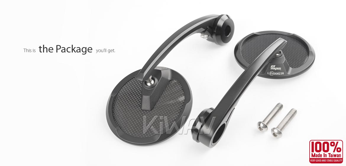 KiWAV bar end mirrors Mamba Round glossy carbon fiber for M8 mirror threaded handlebars motorcycles
