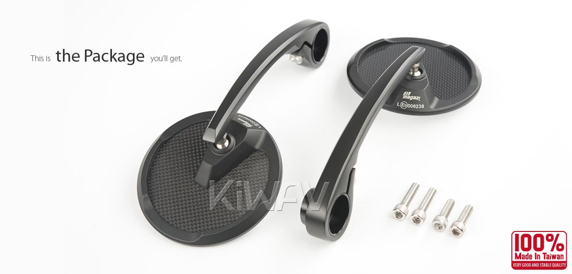KiWAV glossy carbon fiber bar end mirrors Mamba Round compatible for Triumph water-cooled motorcycles
