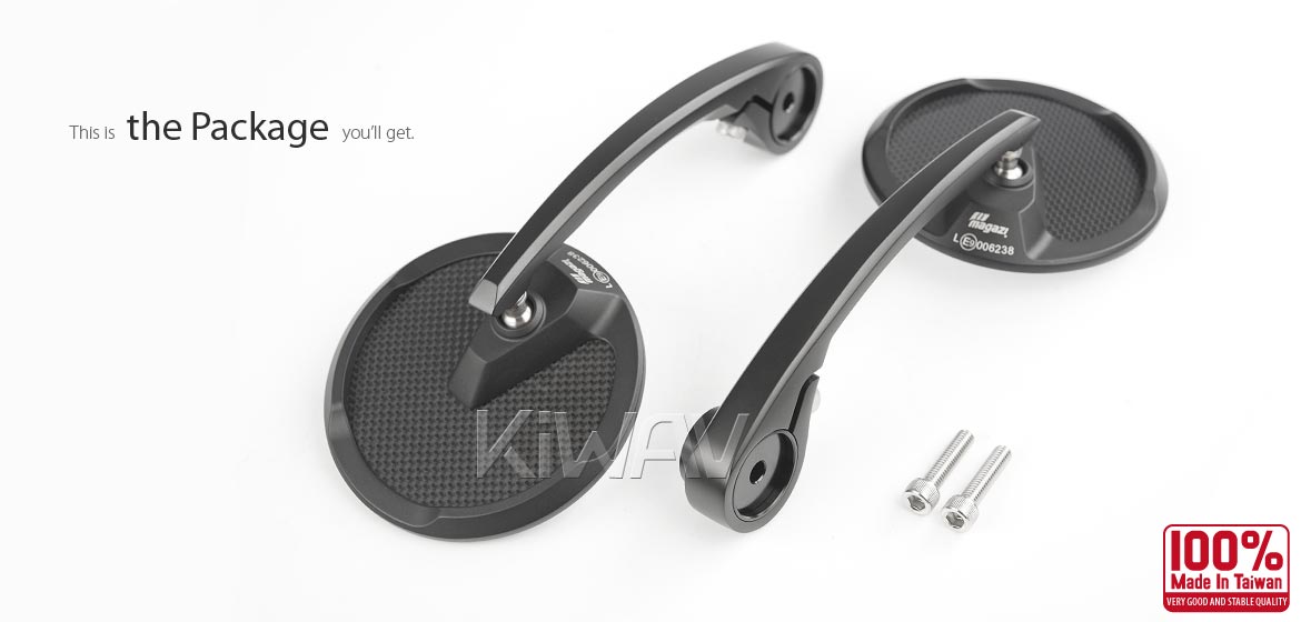 KiWAV glossy carbon fiber bar end mirrors Mamba Round compatible for Moto Guzzi motorcycles