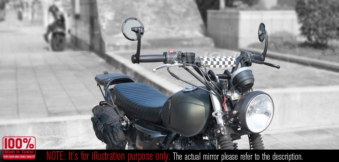 KiWAV matte carbon fiber bar end mirrors Mamba Round for 1inch & 1-1/4inch hollow end handlebars motorcycles