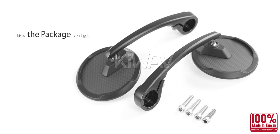 KiWAV matte carbon fiber bar end mirrors Mamba Round compatible for Triumph water-cooled motorcycles