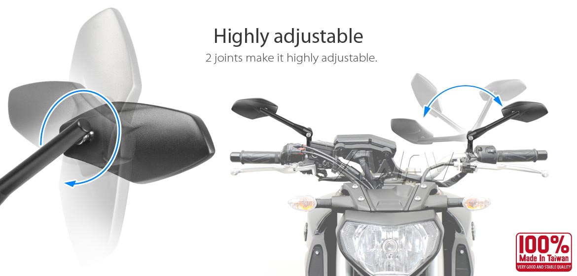 KiWAV Medusa black motorcycle mirrors compatible for most BMW motorcycles