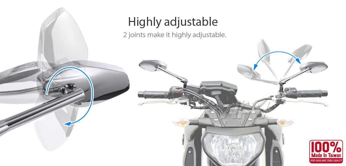 KiWAV Medusa chrome motorcycle mirrors universal fit for 10mm and Harley Davidson