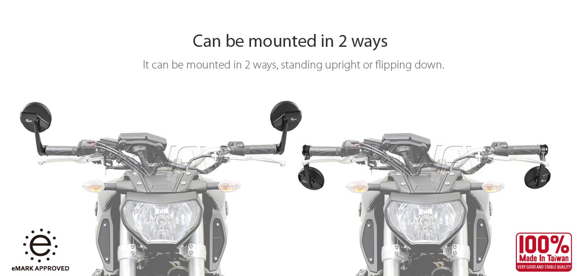 KiWAV motorcycle bar end mirrors Missie black compatible for Harley Sportster Dyna Softail XG street