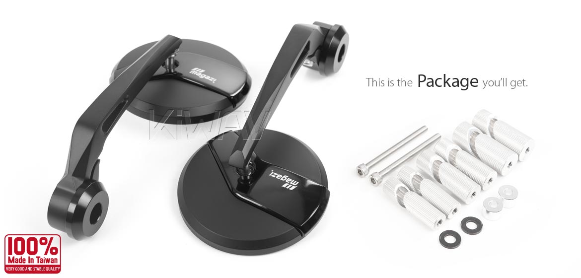KiWAV motorcycle bar end mirrors Missie black compatible for Harley Sportster Dyna Softail XG street