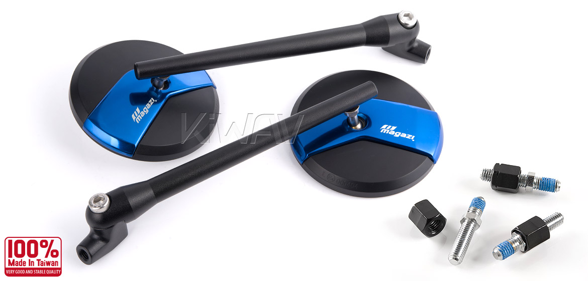 Magazi Missie blue matte stem mirrors a pair for scooter motorcycle, golf cart