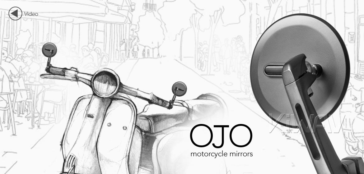 KiWAV motorcycle bar end mirrors Ojo black compatible with some Vespa models, GTS/ GTV/ GT