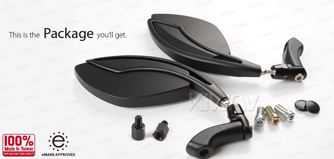 KiWAV motorcycle mirrors Orca black for 10mm 1.5 pitch BMW