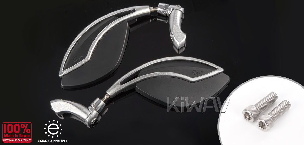KiWAV motorcycle foldable mirrors Orca silver for Harley Davidson Street 500/750