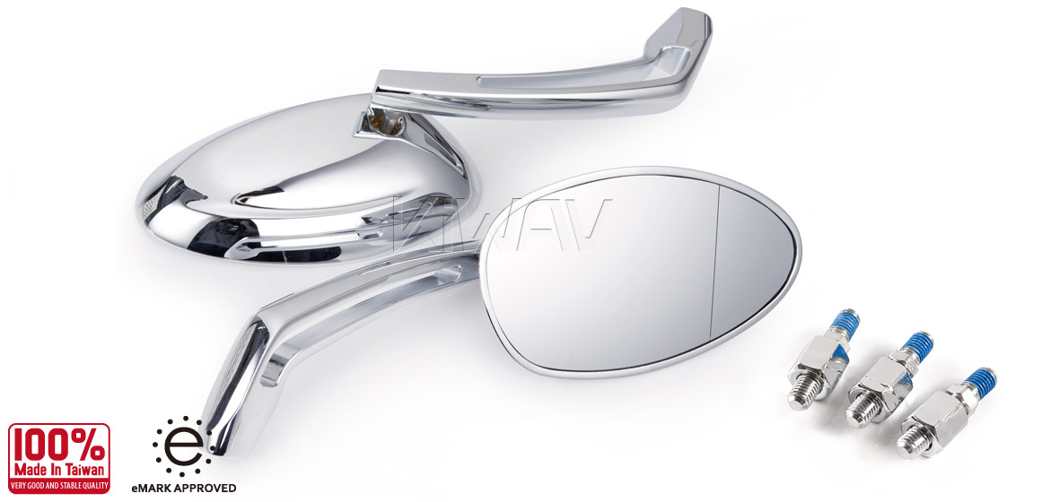 KiWAV Oval chrome motorcycle mirrors scooter fit Magazi