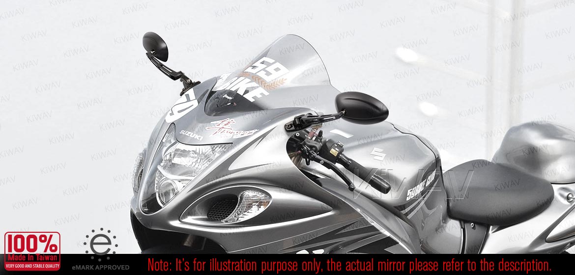 KiWAV motorcycle OvalMX black mirrors with chrome base for sportsbike for sportsbike
