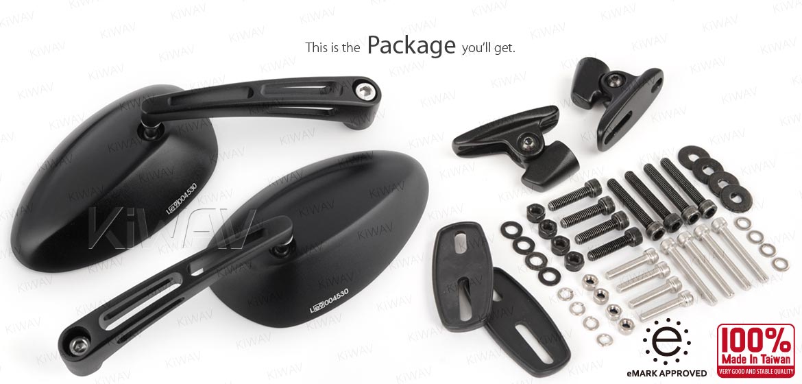 KiWAV motorcycle OvalMX black mirrors with black base for Ducati Panigale