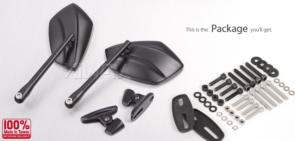 KiWAV motorcycle mirrors PalmII black for Ducati Panigale with mat black adapter