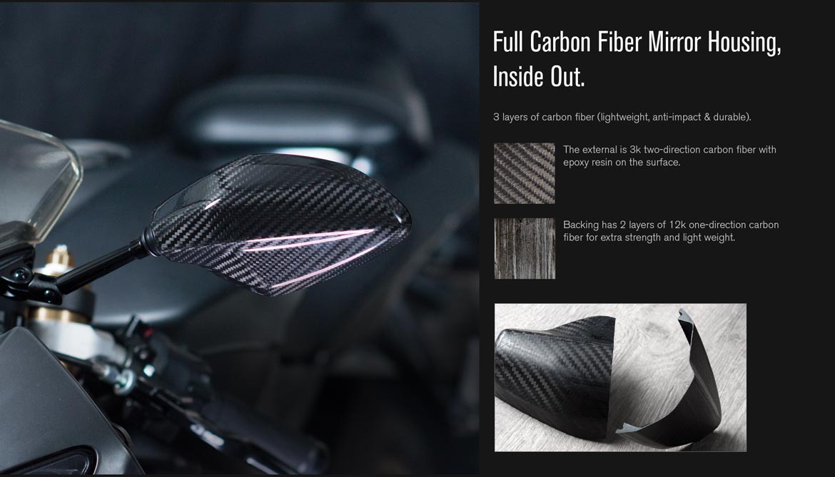 KiWAV motorcycle mirrors Panther 100% carbon fiber for Harley