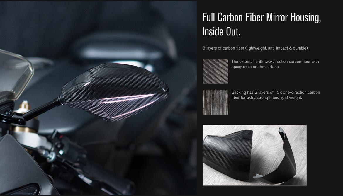 KiWAV motorcycle mirrors Panther 100% carbon fiber for 8/10mm mirror thread