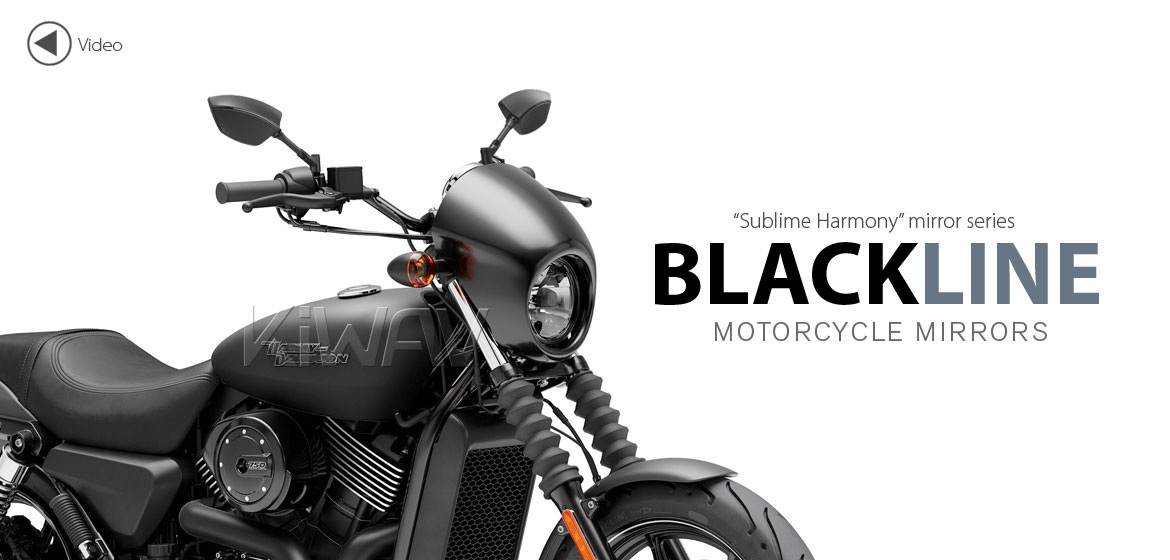 KiWAV Blackline motorcycle mirrors compatible with Harley Davidson Street 500/750