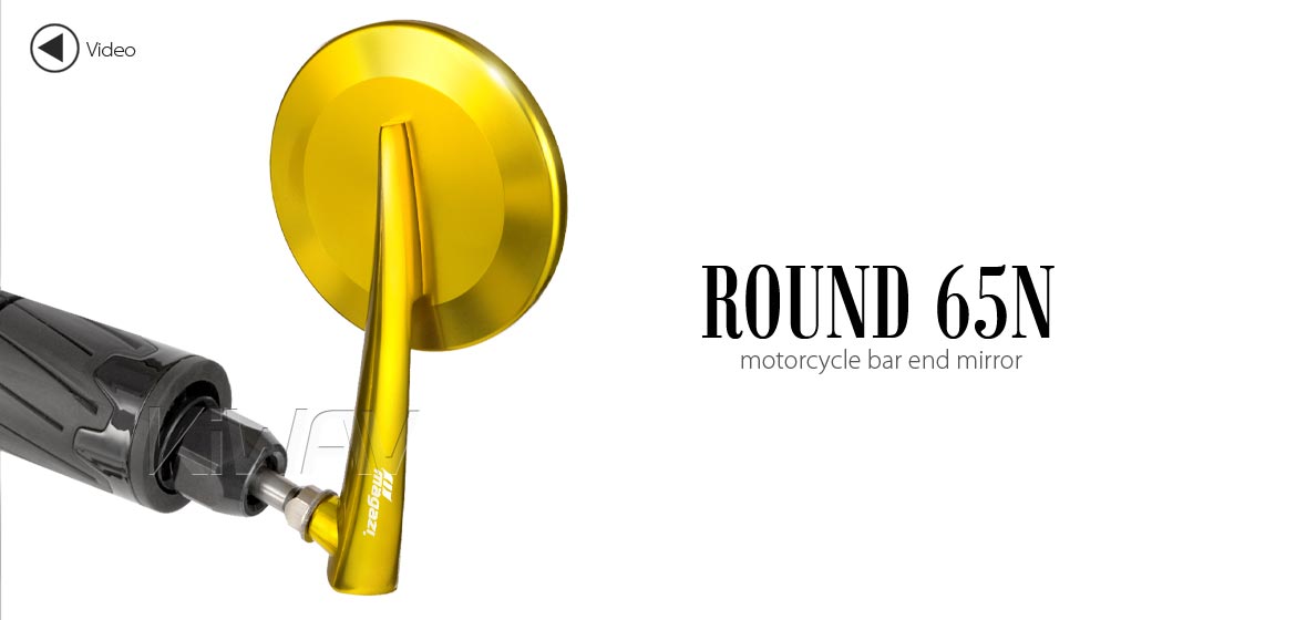 KiWAV extra convex round aluminum bar end mirror LH yellow gold universal fit for 7/8 inch, 1 inch hollow end handlebar motorcycles