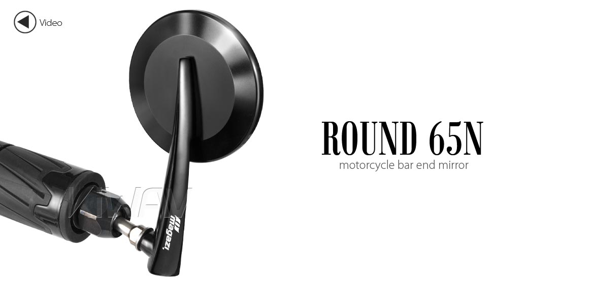 KiWAV extra convex round aluminum bar end mirror LH black universal fit for 7/8 inch, 1 inch hollow end handlebar motorcycles