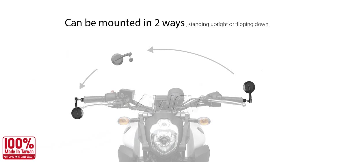 KiWAV extra convex round aluminum bar end mirror LH black compatible for Triumph air-cooled motorcycles