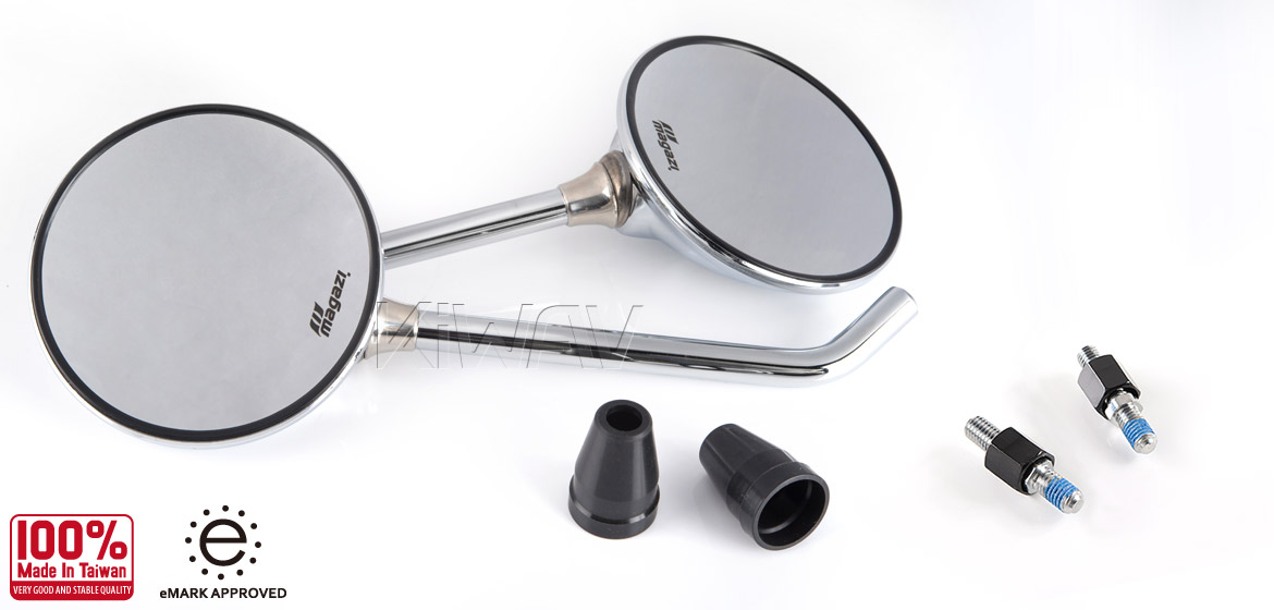 KiWAV Magazi Roundie steel motorcycle mirrors for chrome for Harley Street 750 550