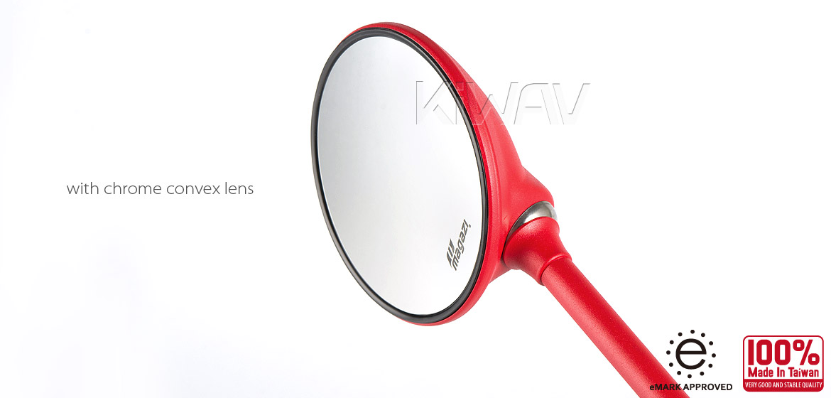 KiWAV Magazi Roundie steel motorcycle mirrors for BMW red
