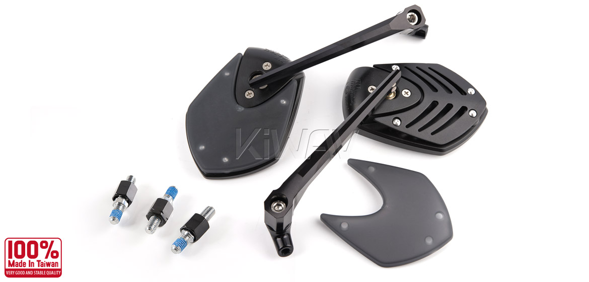 KiWAV Shield black motorcycle mirrors scooter fit Magazi