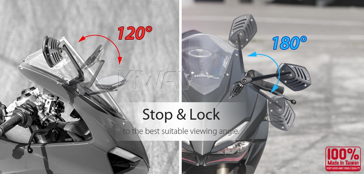 KiWAV motorcycle Sheild sportsbike mirrors with mat black base for sportsbike