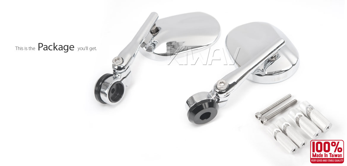 KiWAV motorcycle bar end mirrors Stark chrome heavy weight compatible for Honda specific mini motorcycles
