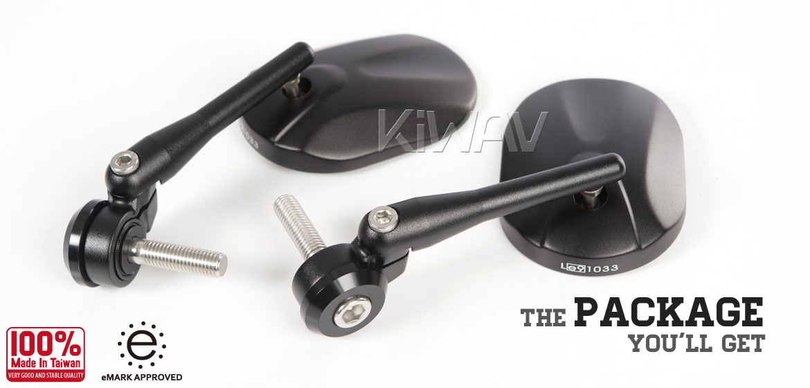 KiWAV bar end mirrors Stark black 12mm bolt for BMW motorcycle Magazi