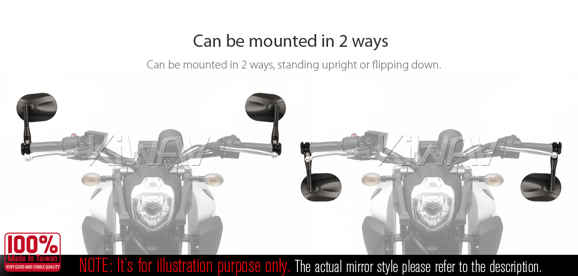KiWAV motorcycle round bar end mirrors Stark black for M8 threaded