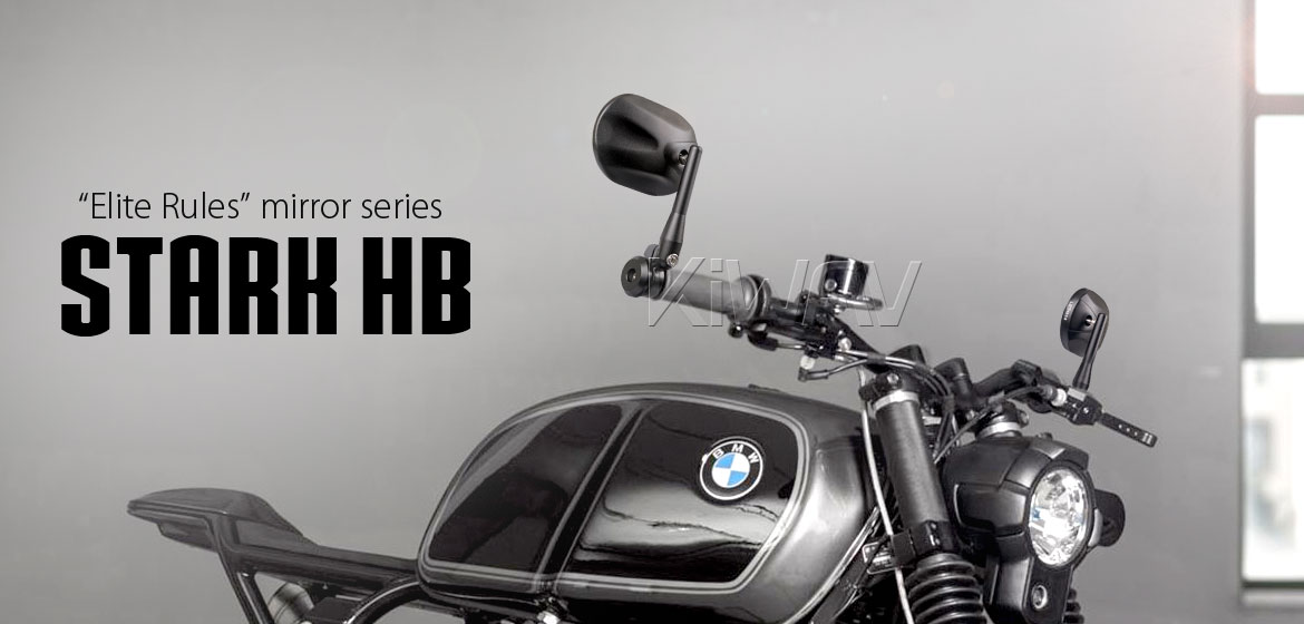 KiWAV motorcycle round bar end mirrors Stark black compatible for BMW M10 threaded handlebar