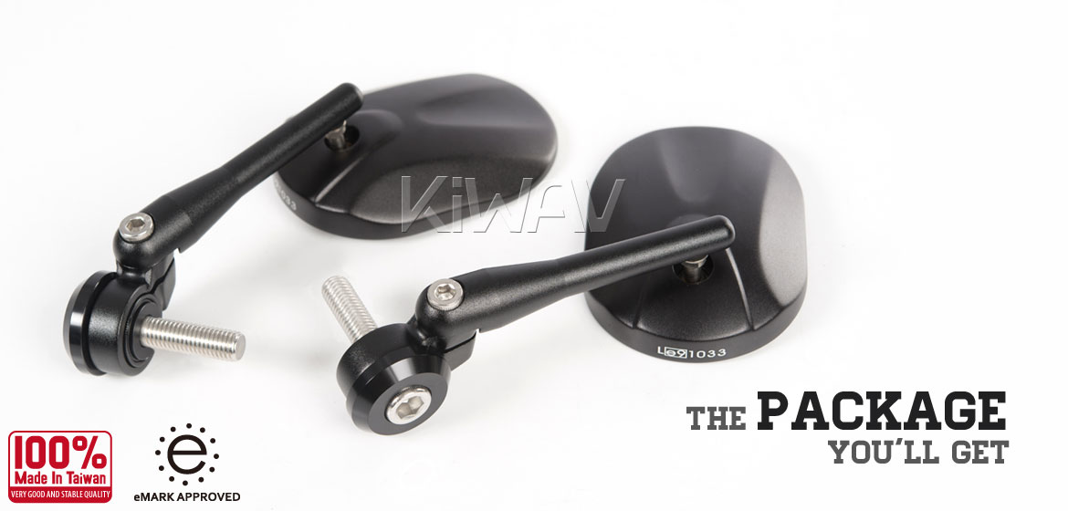 KiWAV motorcycle round bar end mirrors Stark black compatible for BMW M10 threaded handlebar