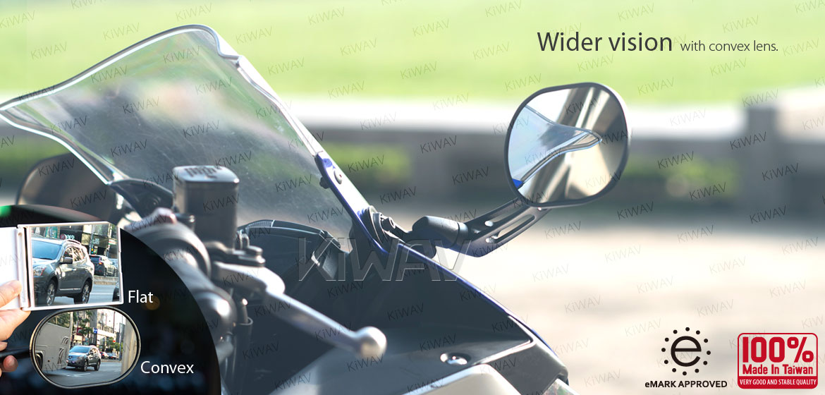 KiWAV motorcycle Stark Black Sportsbike Mirrors With chrome base for sportsbike