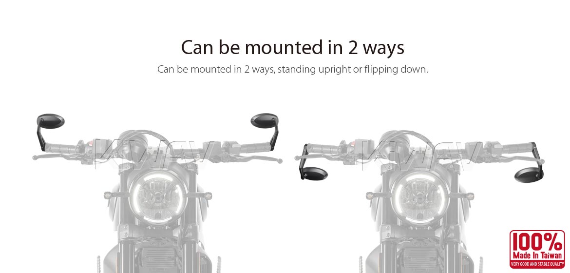 KiWAV motorcycle aluminum bar end mirrors Trusti black for M6 threaded handlebars motorcycles