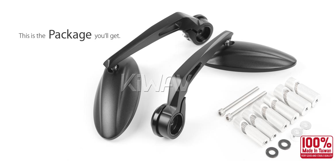 KiWAV Ultra black motorcycle bar end mirrors compatible for Harley Sportster Dyna Softail XG street