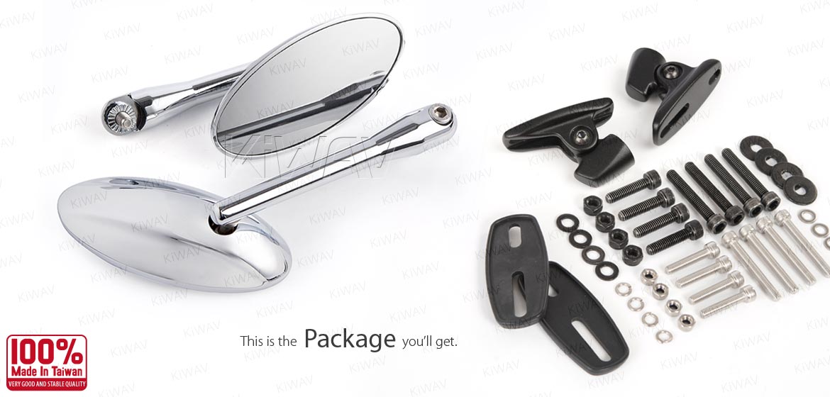KiWAV motorcycle Ultra chrome mirrors with black base for Ducati Panigale