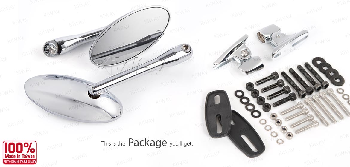 KiWAV motorcycle Ultra chrome mirrors with chrome base for Ducati Panigale