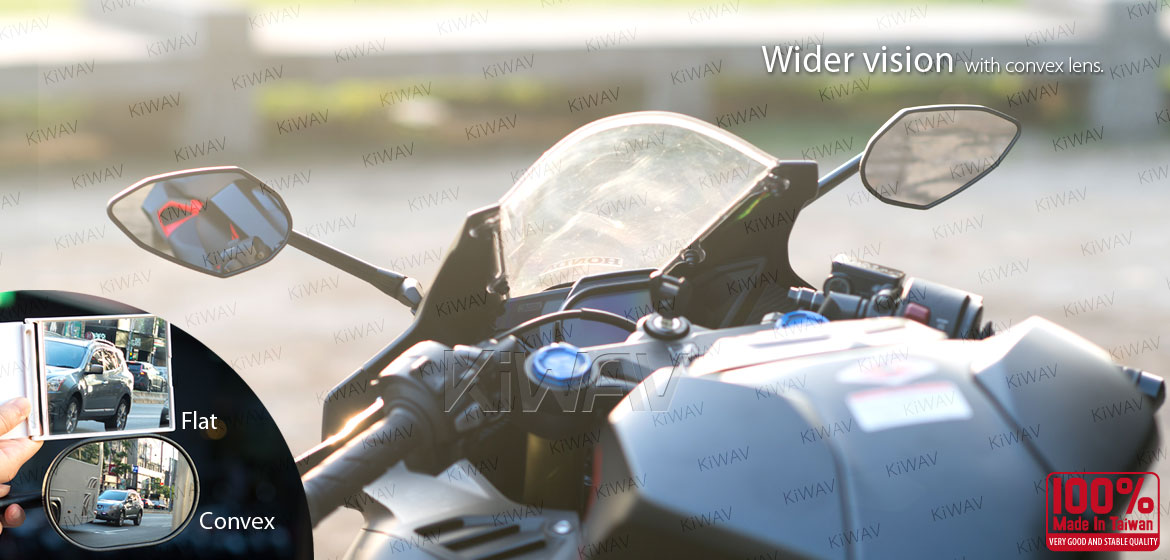 KiWAV motorcycle Venom Black Sportsbike Mirrors with chrome base for sportsbike