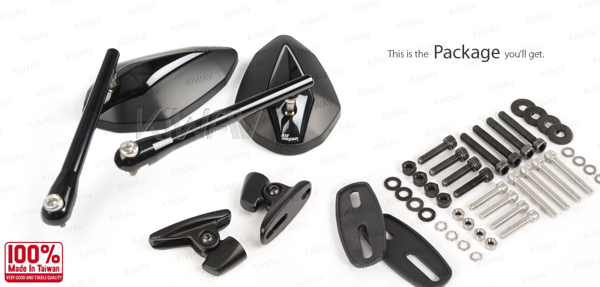 KiWAV motorcycle Venom Black Sportsbike Mirrors With Black Base for sportsbike